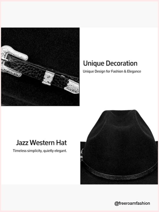 Western Cowboy Hat with Buckle Belt Felt Classic Wide Brim Accessories main image 4